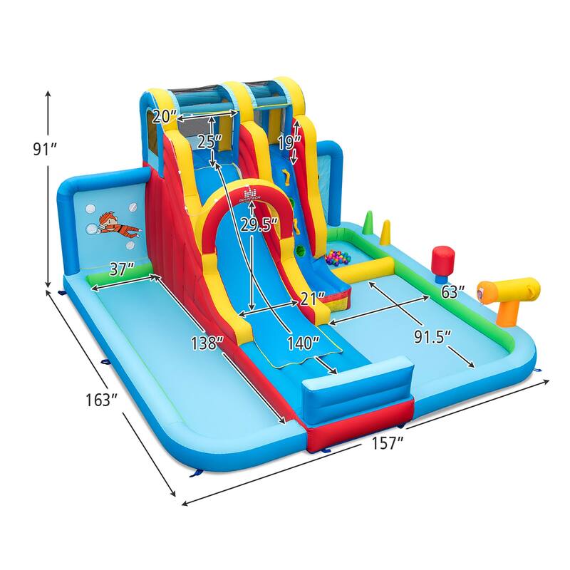 Gymax Inflatable Water Slide w/ Long Slide Climbing Wall Splash Pools