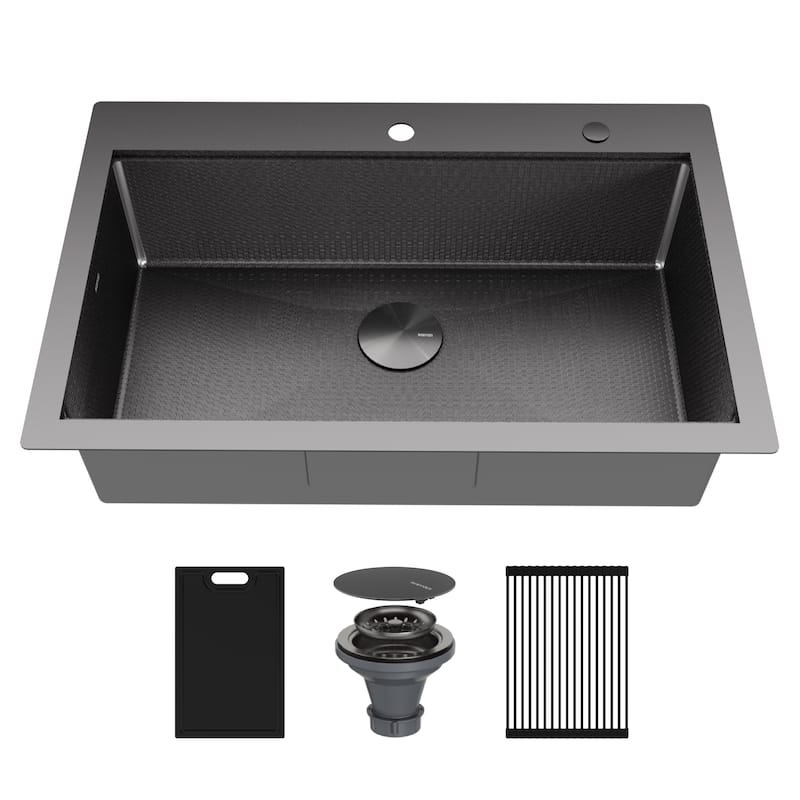 Matrix 33" Top Mount Workstation 16 Gauge Single Bowl Stainless Steel Kitchen Sink with Accessories - Gunmetal Grey