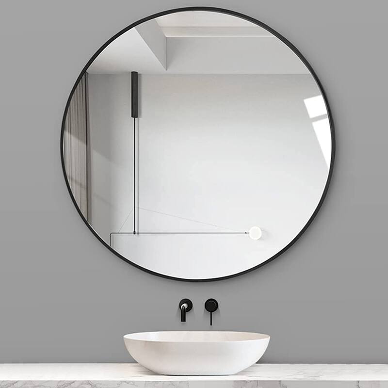 Modern 30-Inch Round Bathroom Wall Mirror, Premium HD Glass with Brushed Metal Frame and Easy Installation