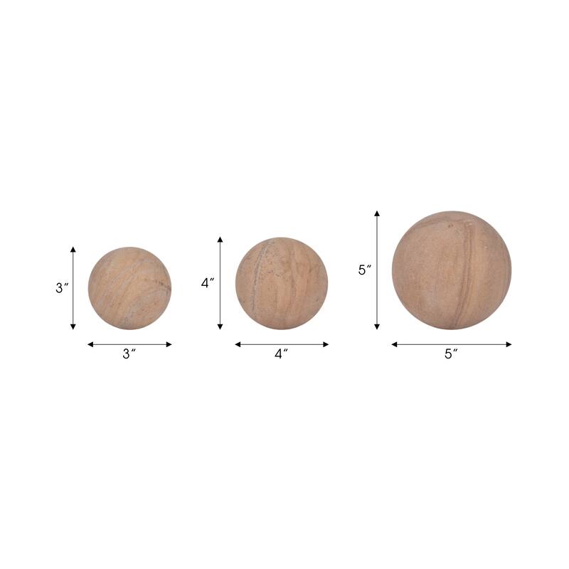Sagebrook Home 3/5" Maverick Sandstone Spheres, Natural, Set of 3 - 5" x 5" x 5"