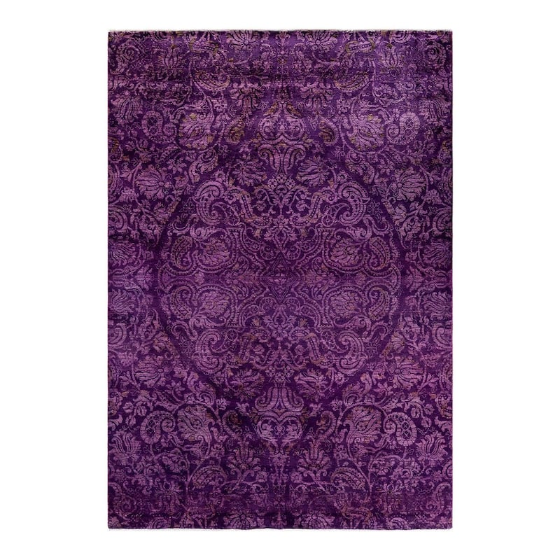 Overton Hand Knotted Wool Vintage Inspired Modern Contemporary Overdyed Purple Area Rug - 6' 0" x 8' 9"