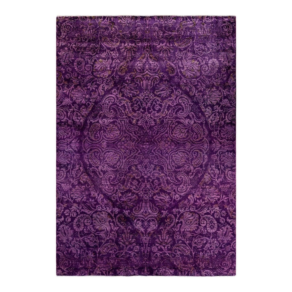 Overton Hand Knotted Wool Vintage Inspired Modern Contemporary Overdyed Purple Area Rug - 6' 0" x 8' 9"