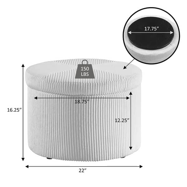 Convenience Concepts Designs4Comfort Round Corduroy Shoe Storage Ottoman with Reversible Tray Lid