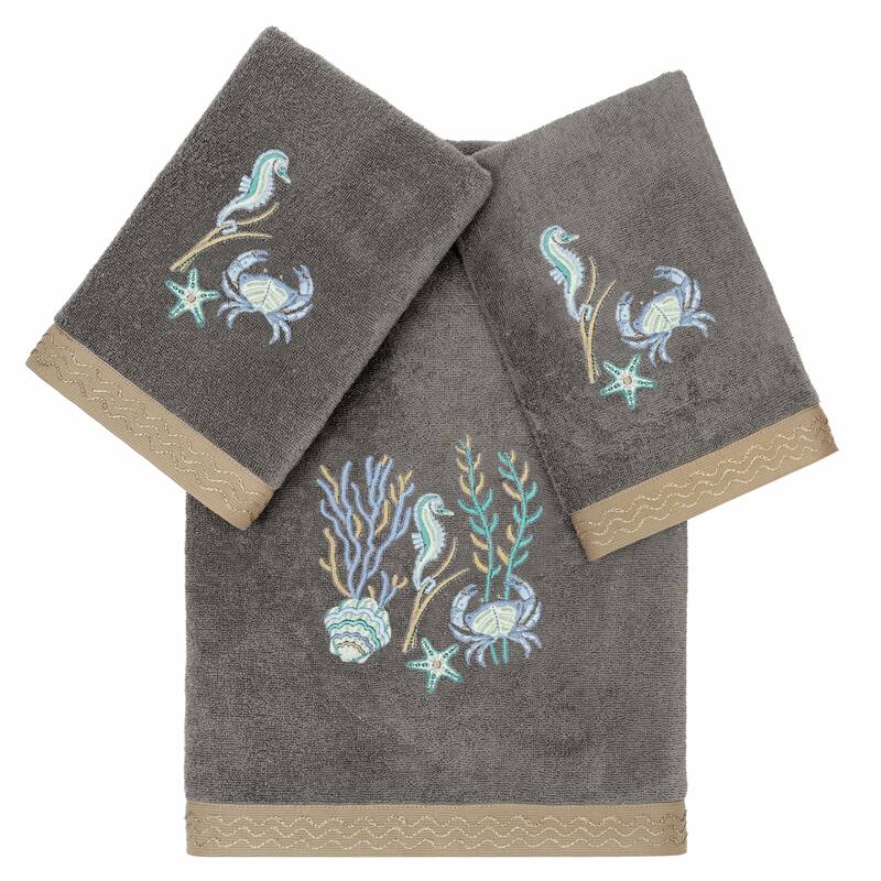 Authentic Hotel and Spa Turkish Cotton Aaron 3PC Embellished Towel Set - Charcoal