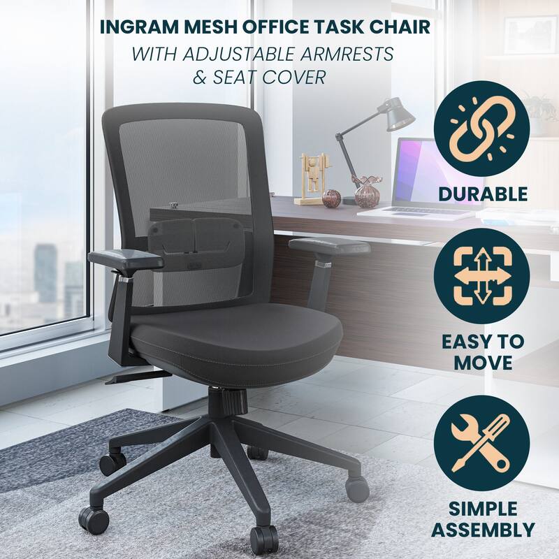 Ingram Contemporary Ergonomic Mesh Office Chair - Adjustable Height & Armrests, Mid-Back Swivel Desk Chair for Home Office