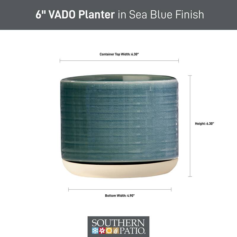 Southern Patio Vado Sea Blue Ceramic 6.3-inch Planter