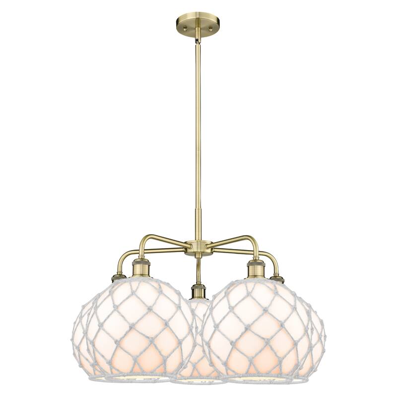 Innovations Lighting Endless Possibilities Ballston - Farmhouse Rope - 5 Light 29" Stem Hung Chandelier - Antique Brass/White Glass with White Rope