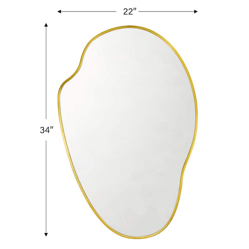 TEHOME Vallia Brushed Gold Asymmetrical Irregular Wall Mirror ,22''x 34'' Unique Brass Frame Wall Mounted Mirror for Bathroom