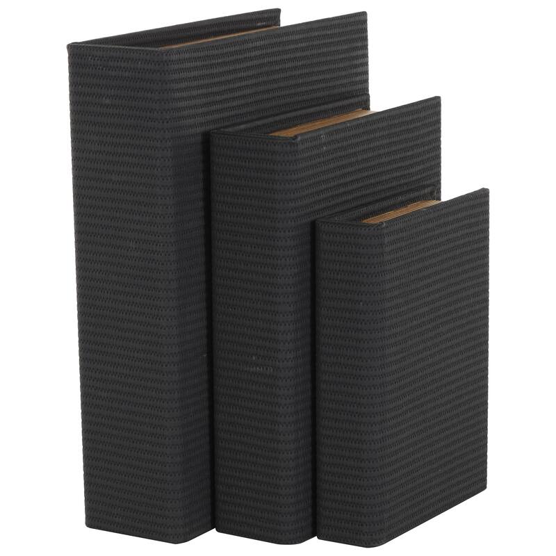Faux Leather Book Shaped Decorative Box - Set of 3 Brown, Cream, Black, Copper - Roche River Decor - Black Diamond - 12", 10", 8"H