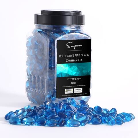 10 lbs. 1.0-in Caribbean Blue Cashew Reflective Fire Glass Beads for Gas Fire Pit - 1.0"
