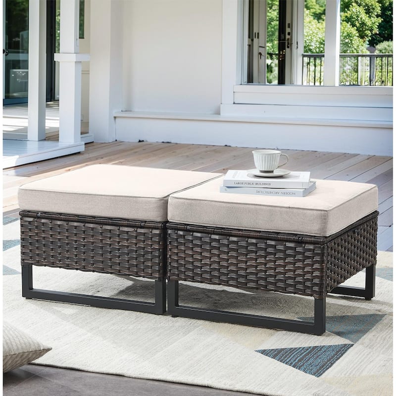 4 Pieces Wicker Outdoor Patio Chair Ottomans - Brown