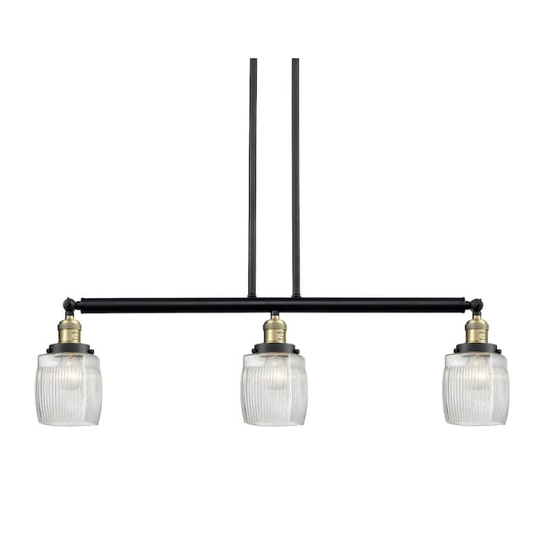Innovations Lighting Colton 3 Light 38" Wide Linear Chandelier - Black / Antique Brass / Thick Clear Halophane