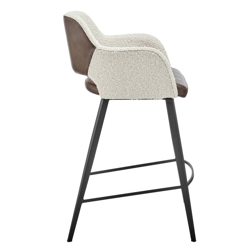 Desi Swivel Counter Stool in Ivory Fabric and Dark Brown Leatherette with Black Base - Set of 1