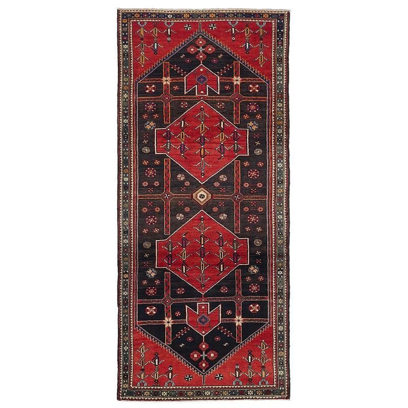 ECARPETGALLERY Hand-knotted Anadol Dark Navy, Red Wool Rug - 4'0 x 9'5