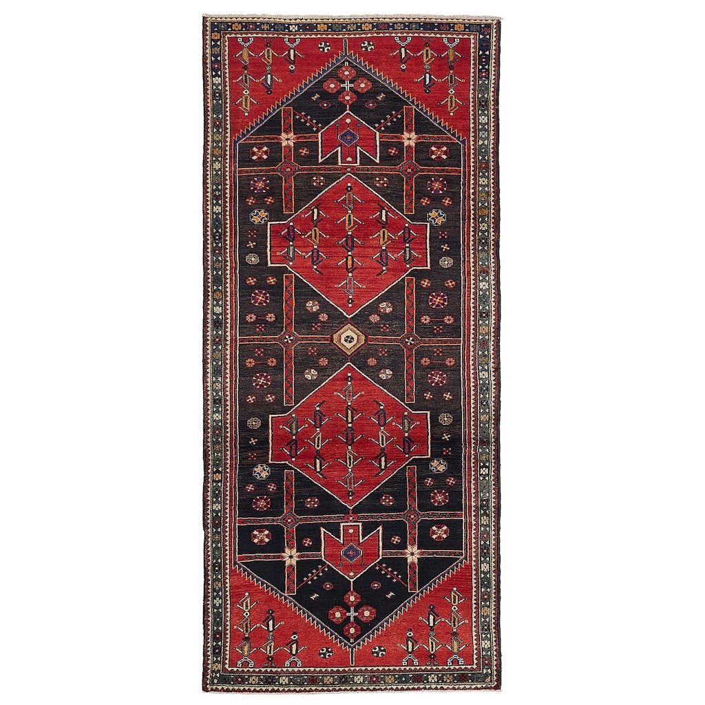 ECARPETGALLERY Hand-knotted Anadol Dark Navy, Red Wool Rug - 4'0 x 9'5
