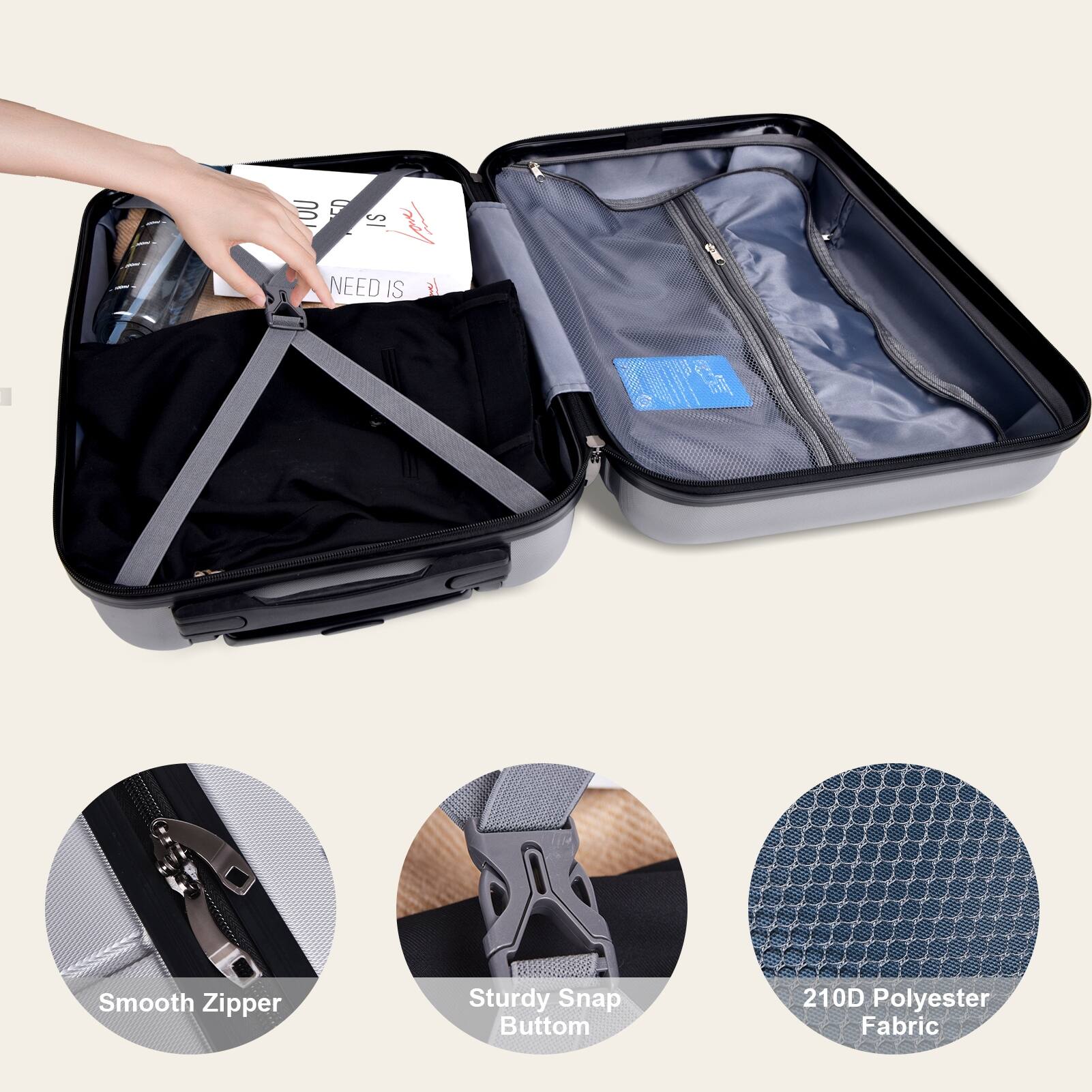Silver+Grey Luggage Sets Expandable Hardside Suitcases 3 Piece Set ...
