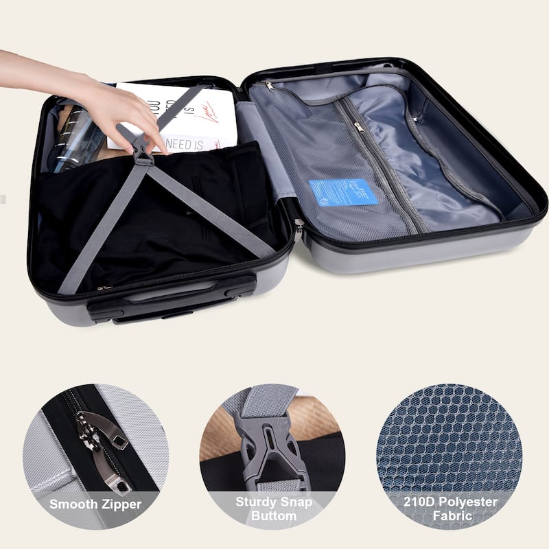 Silver+Grey Luggage Sets Expandable Hardside Suitcases 3 Piece Set Travel Luggages 360° Rotation