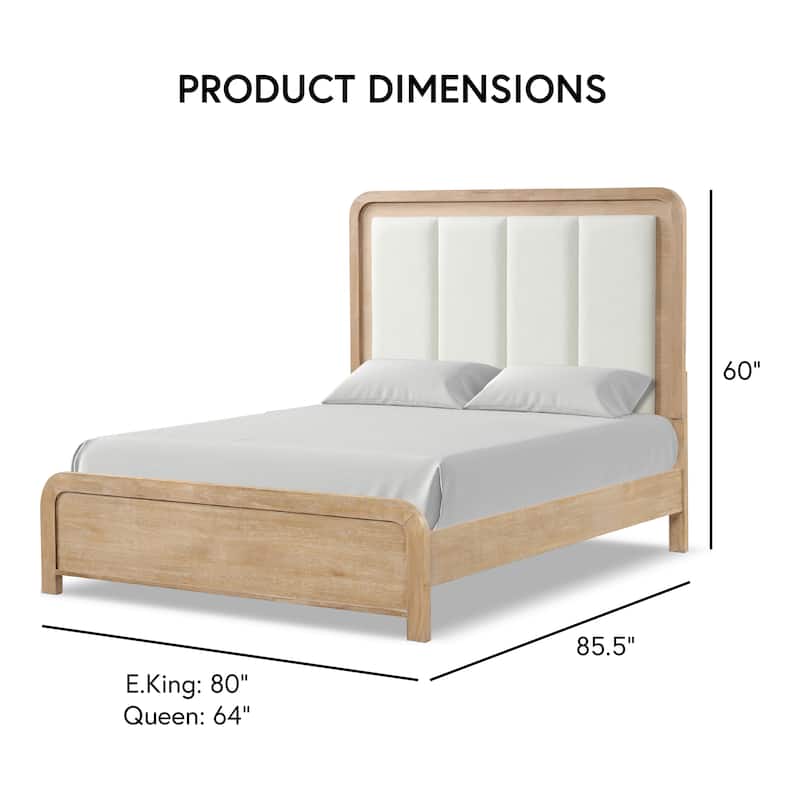 Furniture of America Elowyn 4-Piece Natural Solid Wood Panel Bedroom Set with Upholstered Headboard