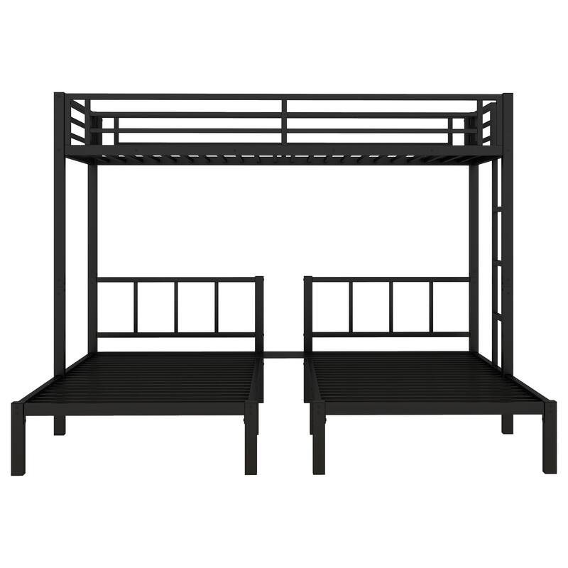 Detachable Triple Bunk Bed, Twin XL Over Twin, Metal Frame, Black with Ladder and Shelf