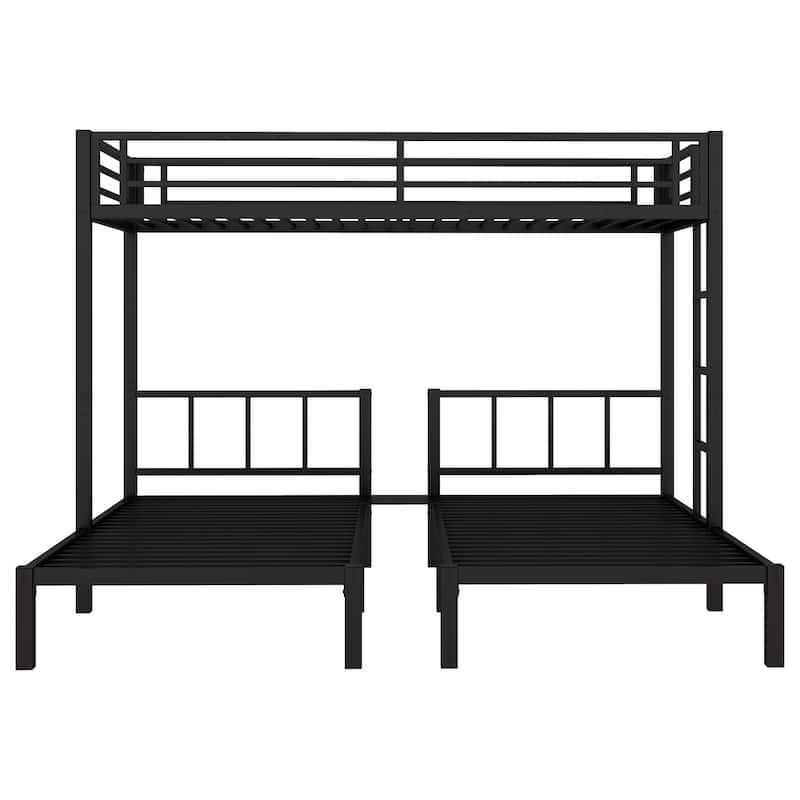 GDFStudio - Bellamy Metal Triple Bunk Bed with Safety Guardrails and Space-Saving Design