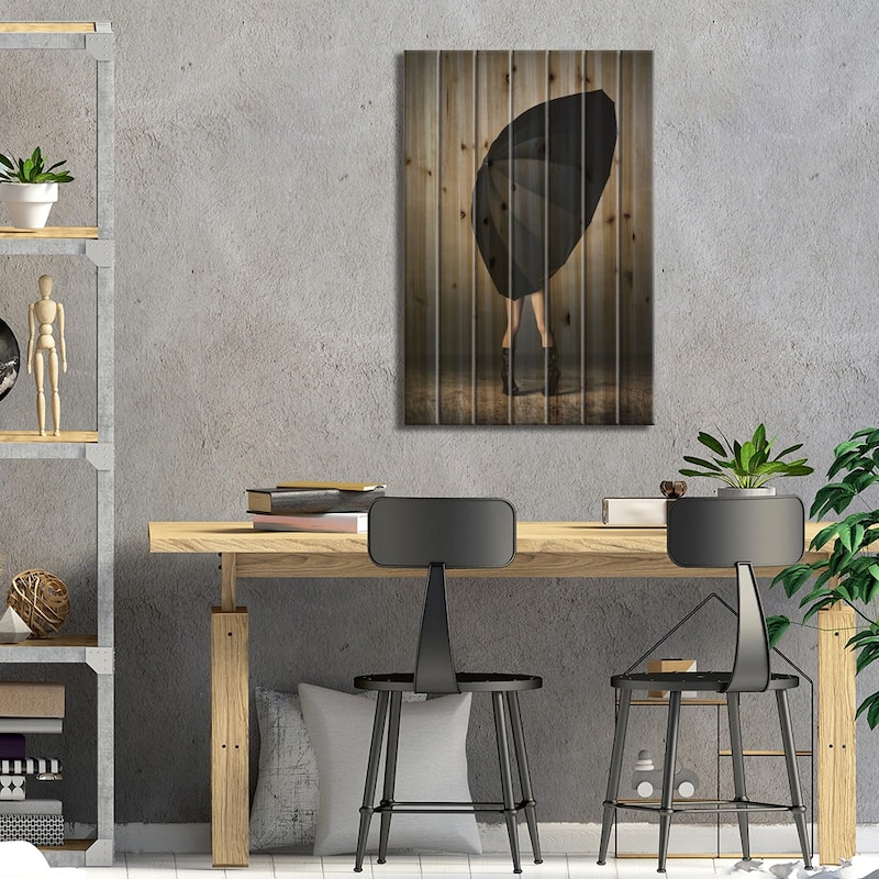 Woman With Huge Umbrella Print On Wood by Johan Swanepoel - Multi-Color