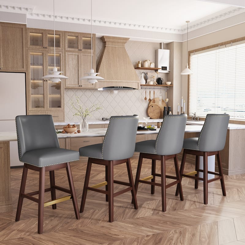30.6'' H Indoor Solid Wood Swivel Bar Stool with Back Set of 2 or 4 - BlueGrey - Set of 4