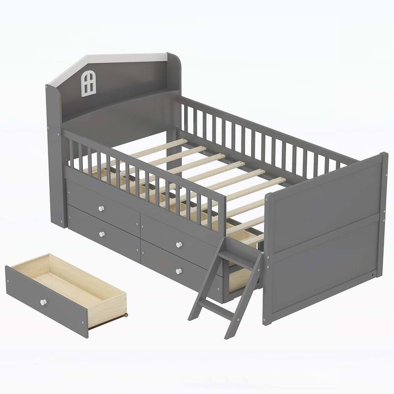 Versatile Wooden Twin Bed with Multiple Storage Options for Kids