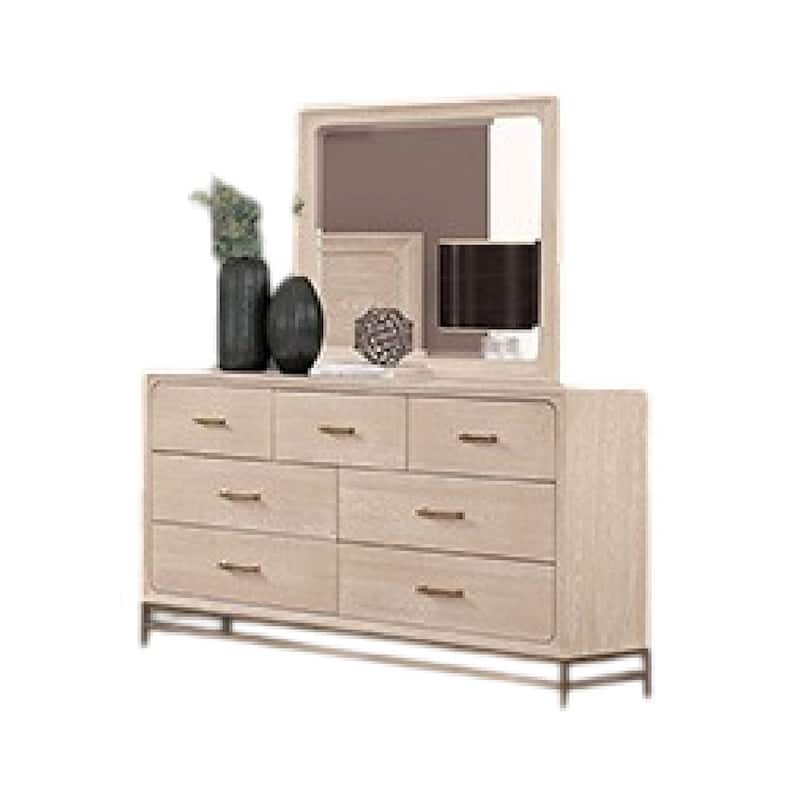Rozie 4pc Queen Bedroom Set, Beveled Mirror, Dresser, Oak Brown Wood
