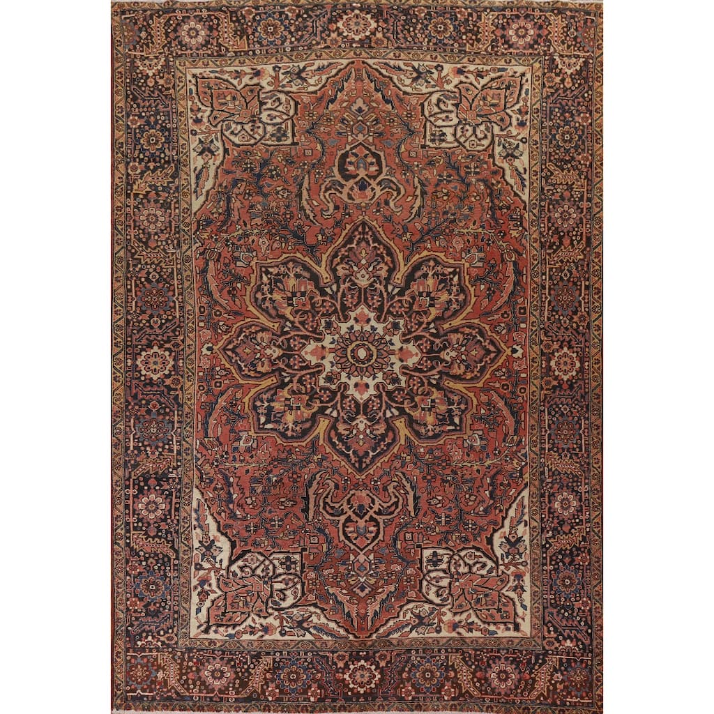 Hand Knotted Oriental 100% Wool Carpet Traditional Floral Red Heriz Area Rug - 11' 2'' X 8' 2''