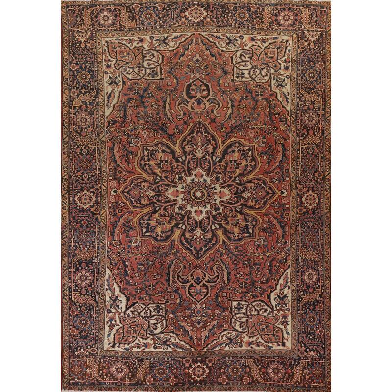 Hand Knotted Oriental 100% Wool Carpet Traditional Floral Red Heriz Area Rug - 11' 2'' X 8' 2''