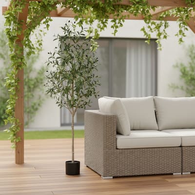 HomeRoots 71" Green Artificial Olive Tree in a Black Pot - 6.69 in. x 70.87 in. x 6.69 in.