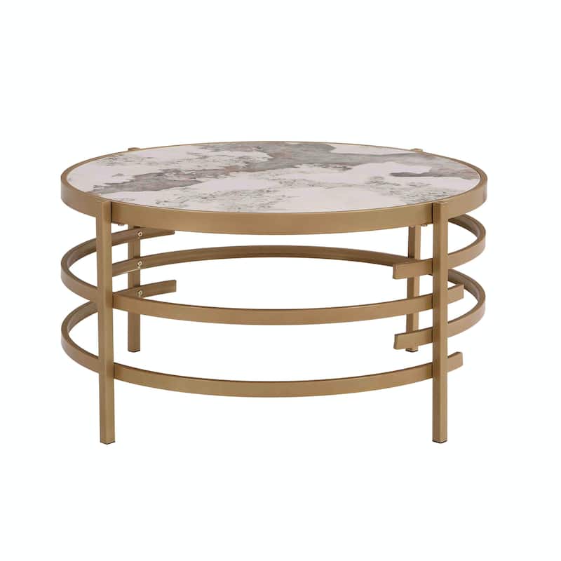 32.48'' Chrome Round Coffee Table with Sintered Stone Top