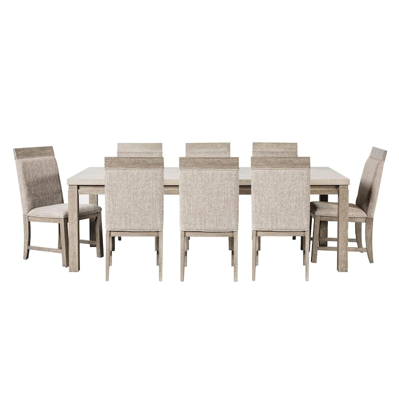 Wood and Fabric Dining Set in Gray and Stone Gray - 9-Piece