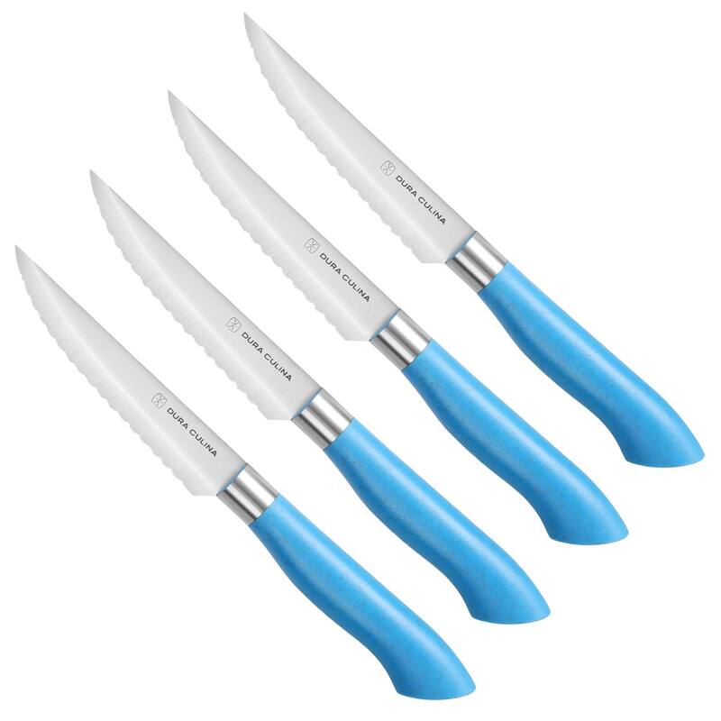 Dura Living EcoCut 4-Piece Steak Knife Set - High Carbon Micro-Serrated Stainless Steel Blades, Sustainable Ergonomic Handles