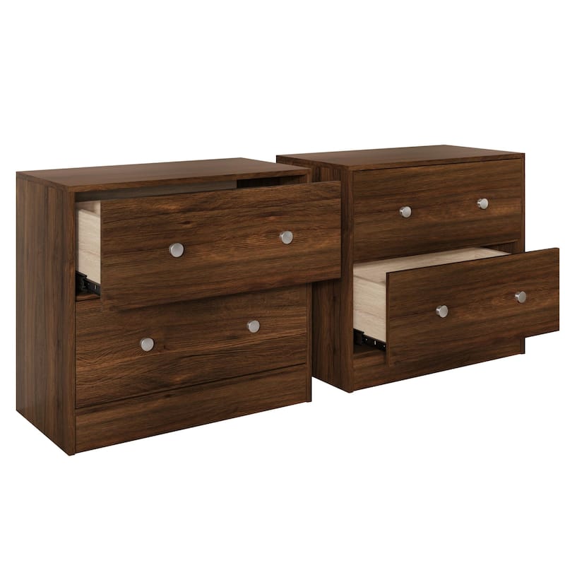 Clayfell Trenton 2-Drawer Nightstand, Set of 2, Modern Side Tables for Bedroom, Brown/Black