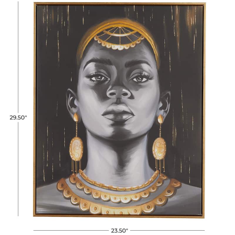 Black Polystone Shaded Woman Living Room Framed Wall Art with Decorative Jewelry and Gold Foil Accents