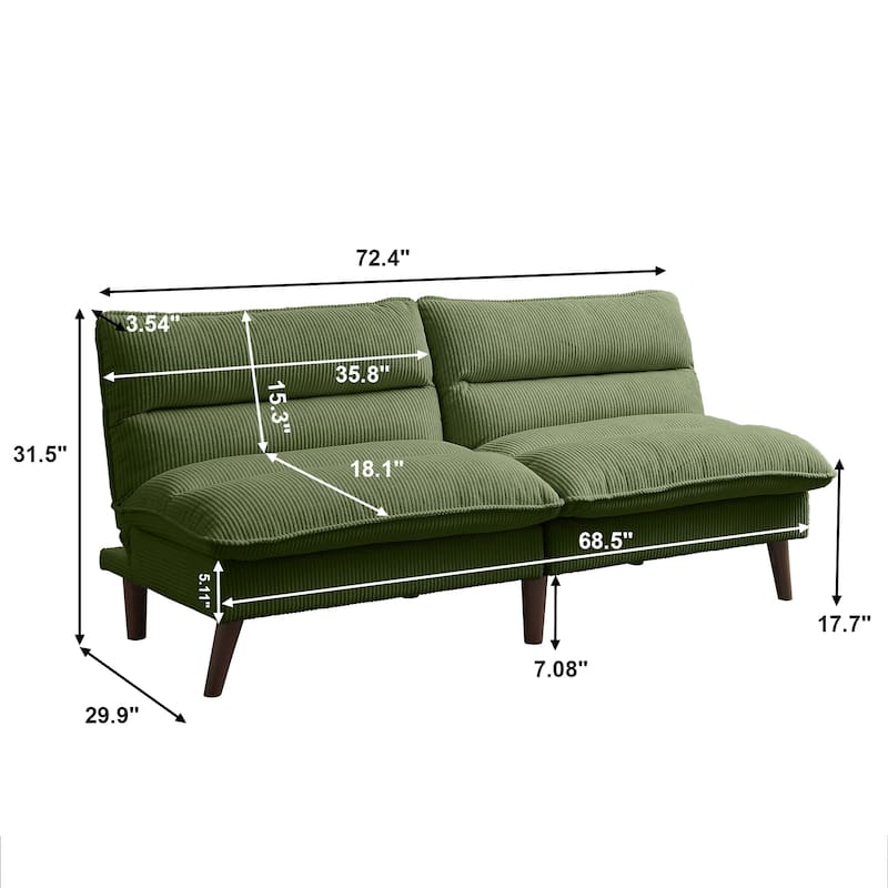 72.4" Armless Futon Sofa Bed