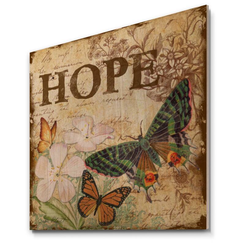 Designart 'Inspirational Butterflies Hope' Vintage Wood Wall Art Panels