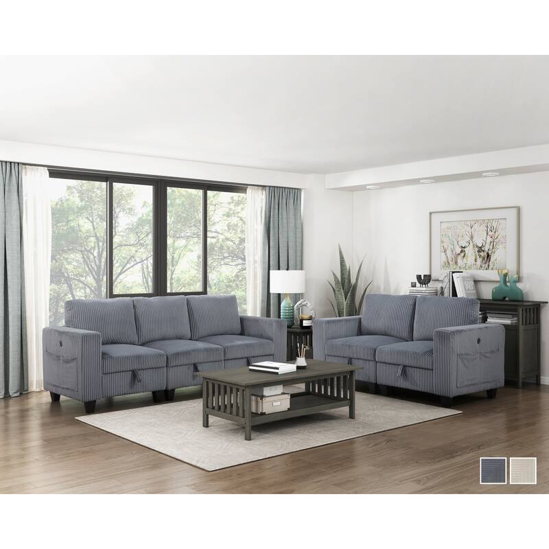 Kenlis Corduroy Living Room Sofa with Storage