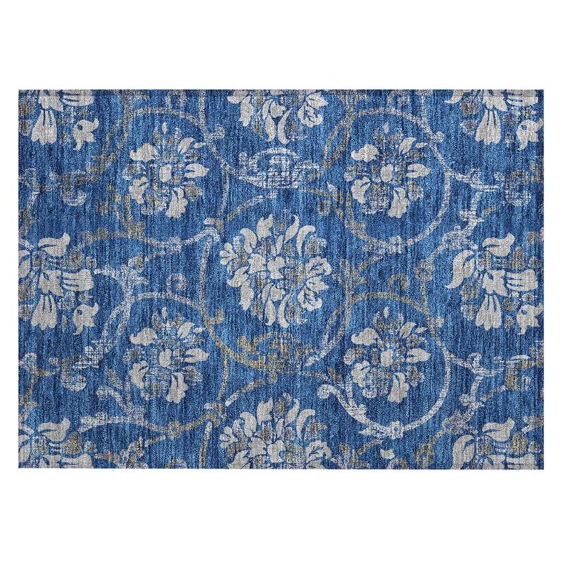 Machine Washable Indoor/ Outdoor Chantille Floral Scroll Rug