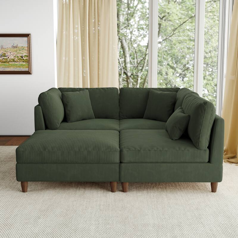 112" W Modern Upholstered Corduroy Modular Sectional Sofa
