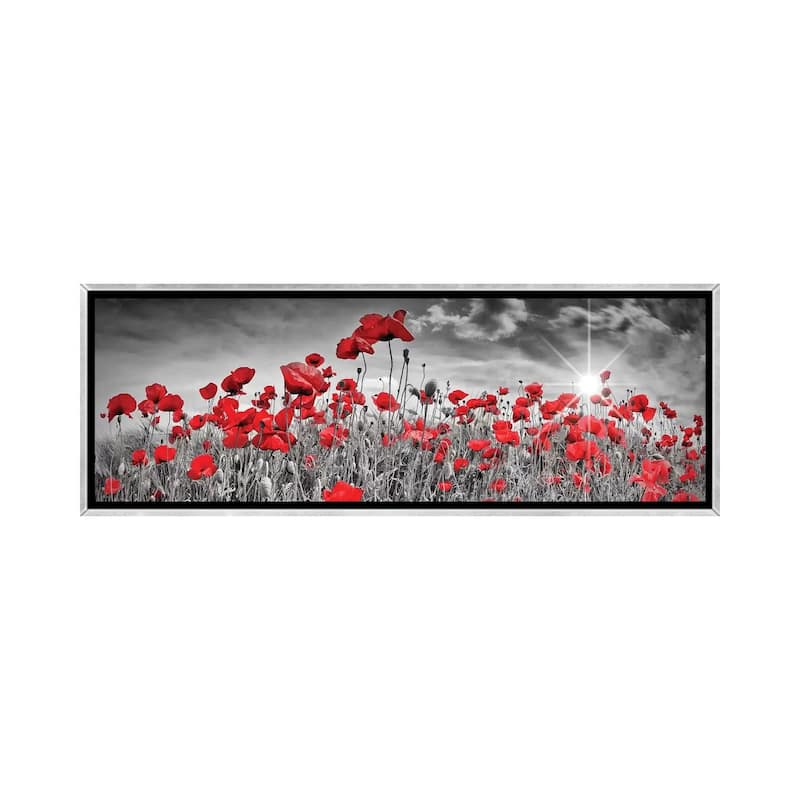 iCanvas "Idyllic Field Of Poppies With Sun Panorama" by Melanie Viola Framed