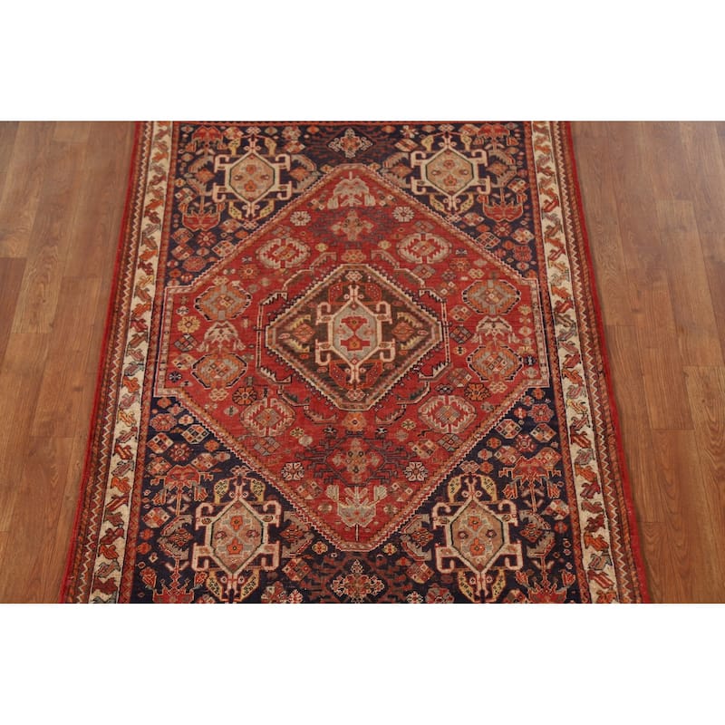 Pre-1900 Antique Vegetable Dye Shiraz Persian Rug Handmade Wool Carpet - 3'5"x 4'9"