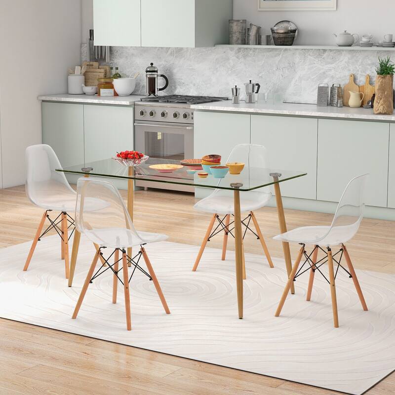 Gymax Modern 5-Piece Dining Table Set w/ Rectangle Glass Table & 4