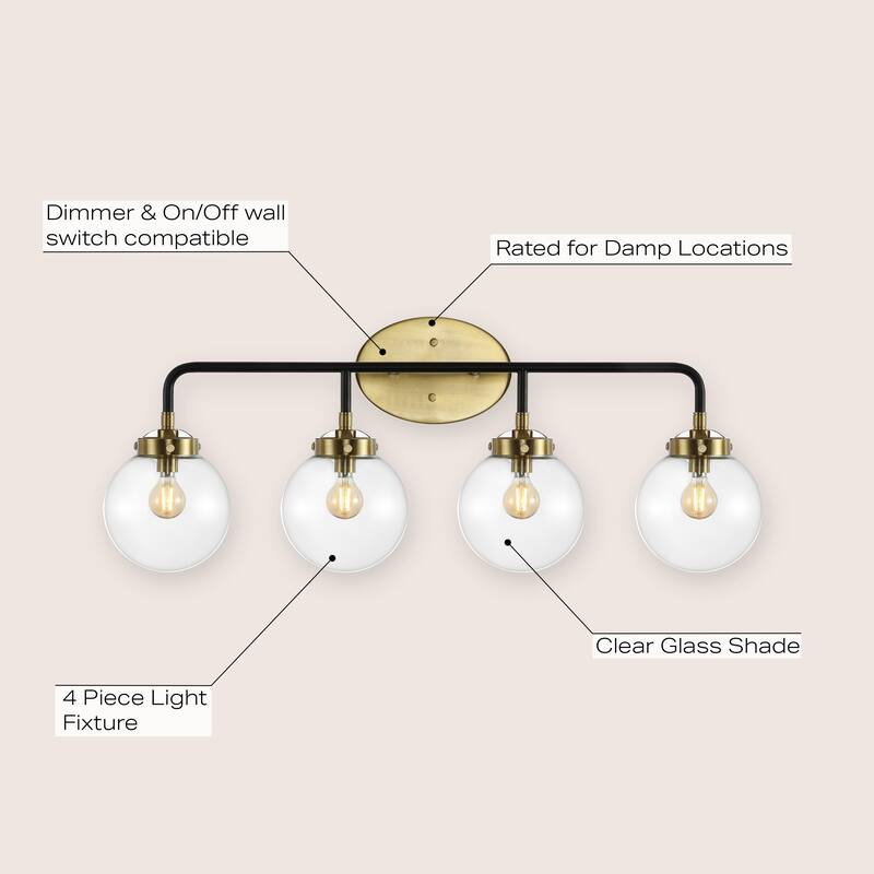 Bevin Contemporary Transitional Iron/Glass LED Vanity Light, by JONATHAN Y