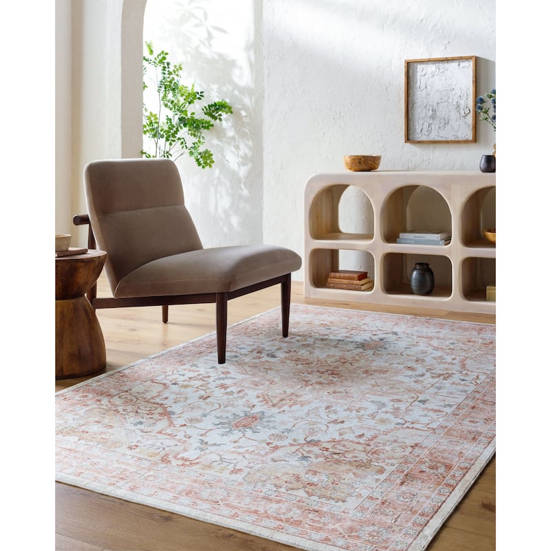 Livabliss Traditional Lavable Medallion Washable Area Rug - 5'3" x 7'7" - Peach/Off White