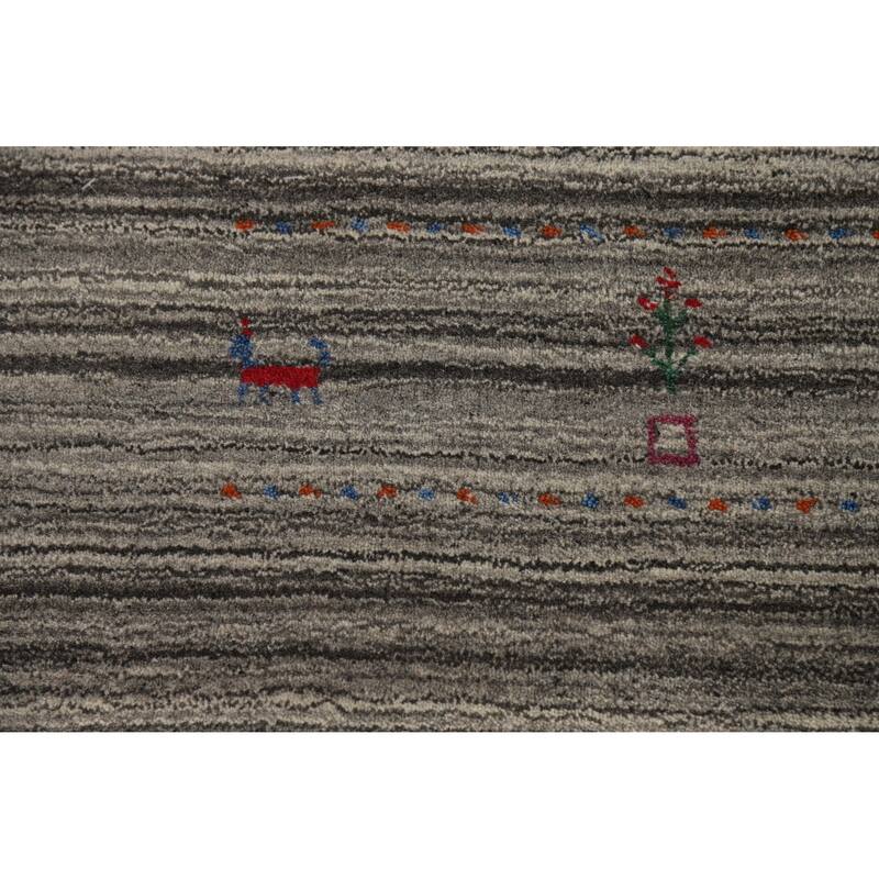 Hand Knotted Oriental 100% Wool Carpet Tribal Tribal Greys & Charcoal Gabbeh Area Rug - 7' 8'' X 5' 0''