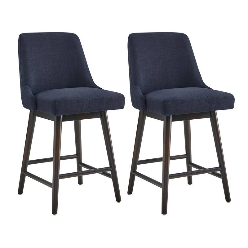 Spruce & Spring Hazel Upholstered Counter Height Swivel Barstool with Back - Set of 2 - Blue-Fabric