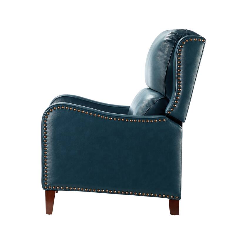 Brigida Cigar Genuine Leather Pushback Recliner with Nailhead Trim by HULALA HOME