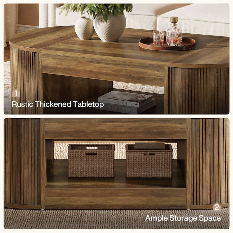 55-Inch Farmhouse Coffee Table, Oval Center Table with Storage